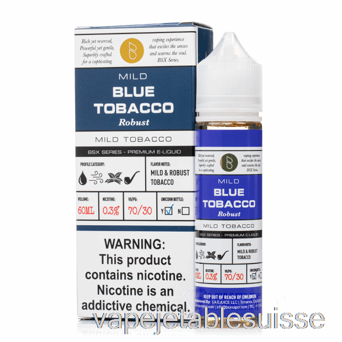 Vape Suisse Tabac Bleu - Série Bsx - 60ml 0mg